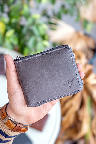 Garbalia Carole Genuine Leather Zipper Locked Crazy Gray Unisex Wallet