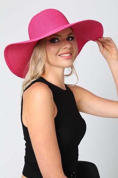 BALIENTE Fuchsia Round Straw Women's Hat