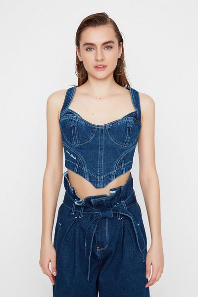 Trendyol Collection X Sagaza Studio Navy Blue Denim Blouse TPRAW22BZ1118