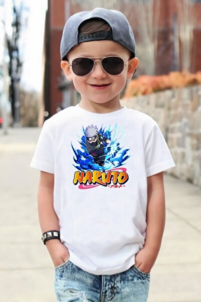 ScubaPromoTurkey Kakashi Hatake Organic Printed Knitted White Boys' T-Shirt