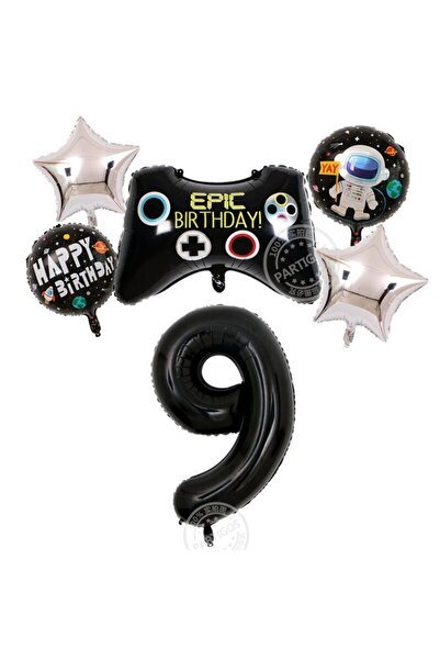 PARTİAVM Gamer Doğum Günü 9 Yaş Balon Seti Konsol Oyuncusu 9 Rakamlı Parti Ba...
