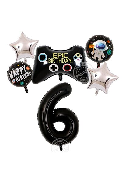 PARTİAVM Gamer Doğum Günü 6 Yaş Balon Seti Konsol Oyuncusu 6 Rakamlı Parti Ba...