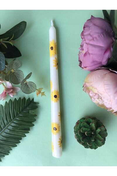 YABA Sarı Papatyalı Şamdan Mumu El Çizimi %100 Soyawax (VEGAN) Şamdan Mumu