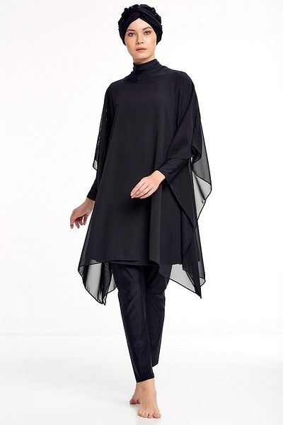 Adasea Black Pareo Hijab Swimsuit with Tulle 2022 New Season