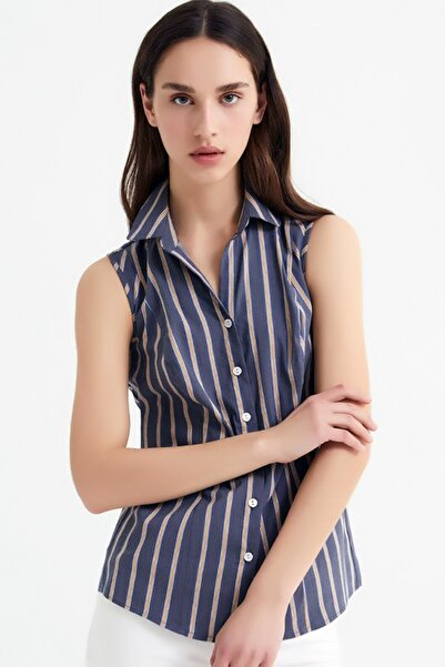 MissThetis Çizgili Dar Kesim Esnek Bel Oturtmalı Sıfır Kol Cool Ve Şık Likral...