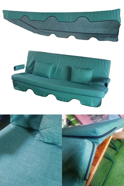 Binbirreyon Salıncak Minder Kılıfı Süngersiz 6 Parça Kılıf 3 Kişilik Düz Yeşi...