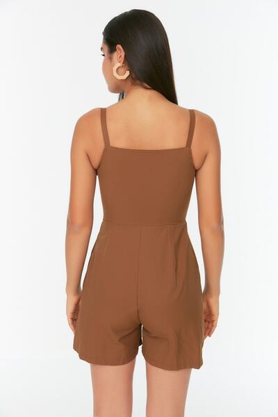 Trendyol Collection Brown Strappy Flounce Jumpsuit TWOSS22TU00025
