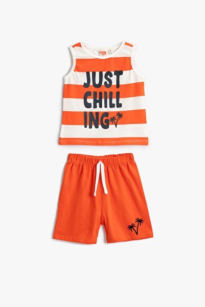 Koton Baby Boy πορτοκαλί ριγέ επάνω-κάτω σετ 2SMB10044TK