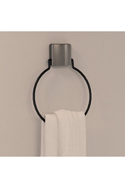 ÖZ حامل مناشف دائري أسود اللون من ديكوريف مع لاصق معدني فائق اللصق Dc-5059