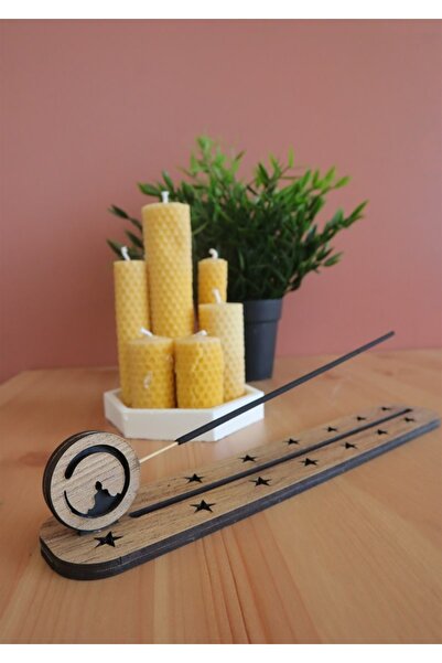 NT Handmade Ahşap 25x4.5 Cm Yıldız İşlemeli Güzel Kokulu Tütsü Hediyeli Tütsülük