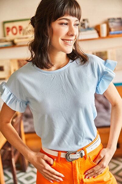 Olalook Γυναικείο μπλουζάκι μωρού μπλε βολάν καμισόλε TSH-19000417