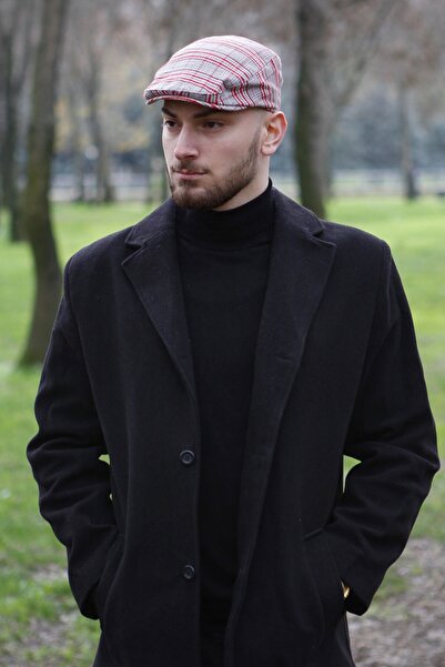 Bay Şapkacı Mevsimlik Erkek Ekose İtalyan Kasket 7811 Kırmızı