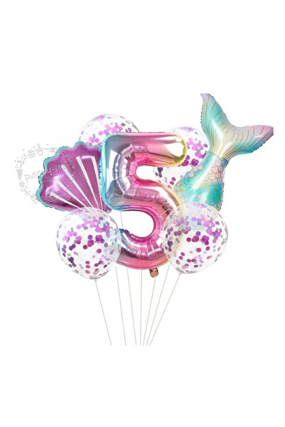 PARTİAVM Deniz Kızı Rakamlı Balon Seti ( Denizkızı Deniz Kabuğu Rakam Balon V...