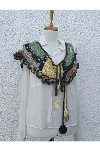 Hippybutik Çok Renkli El Örgüsü Tasarım Kadın Şal Panço Atkı