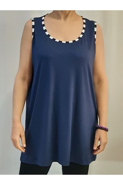 Mertcan Butik Navy Blue Combed Cotton Viscose T-Shirt with Piping Detail