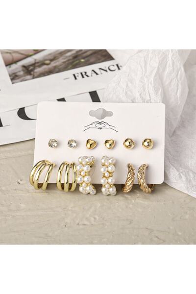 Takıtolia مجموعة أقراط متعددة من الأكريليك واللؤلؤ الذهبي من لوكس