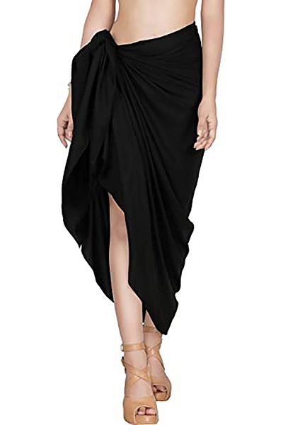 pistore Black Long Pareo Women's Beach Dress New Season with Tassel Detail