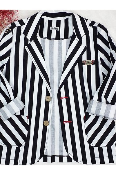 GallanD Boy's Black and White Striped Woven Fabric Sports Classic Seasonal Unlined Thin Jacket
