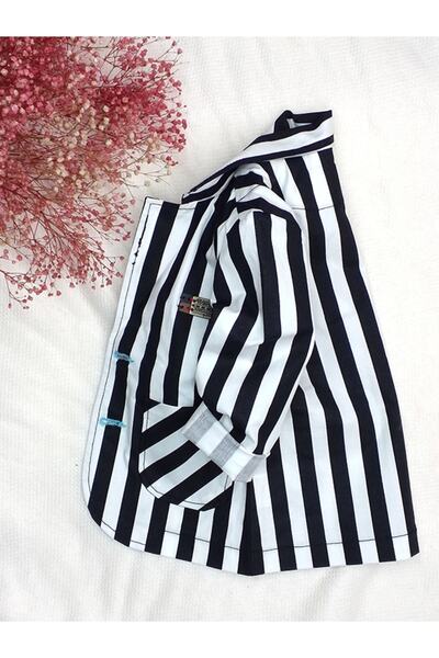 GallanD Boy's Black and White Striped Woven Fabric Sports Classic Seasonal Unlined Thin Jacket