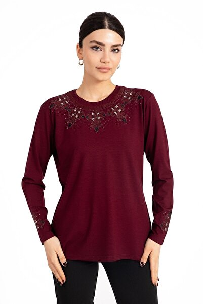 Nacar Anneler Günükadın Orta Yaş Likralı Kanaviçe Işlemeli Anne Penye Bluz