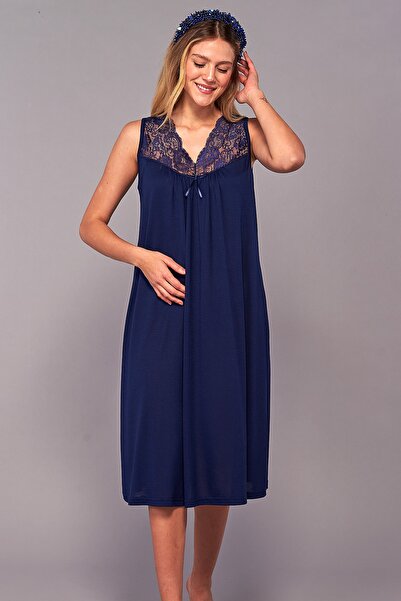 Flora Lace Maternity Maternity Nightgown Navy Blue