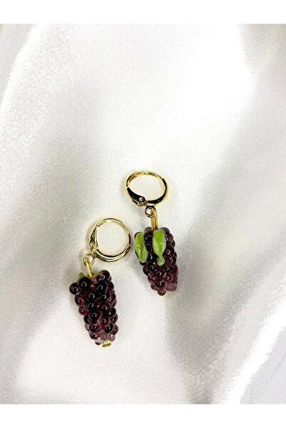 SINE ACCESSORY Purple Grape Earrings with Glass Beads