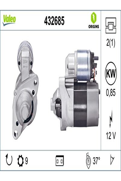 VALEO 432685 محرك المريخ 12 فولت 9 ديس 0.9 كيلو وات رينو توينجو 1.2 96-06 / كليو 1.2 98-06-5 4 (WA)254623)