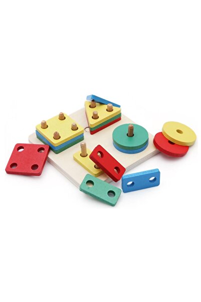 Hamaha Oyuncak Hamaha Wooden Toys Doğal Ahşap Kare 4'lü Geometrik Şekiller