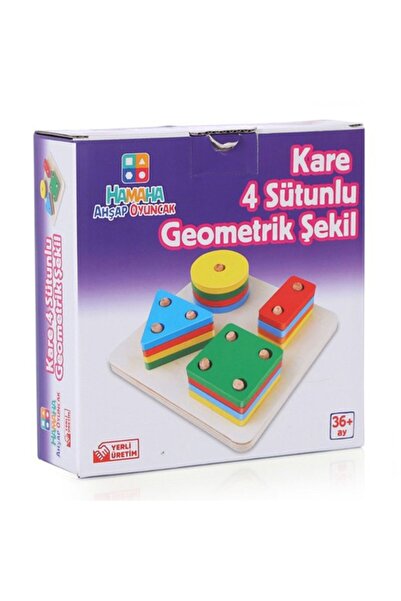 Hamaha Oyuncak Hamaha Wooden Toys Doğal Ahşap Kare 4'lü Geometrik Şekiller