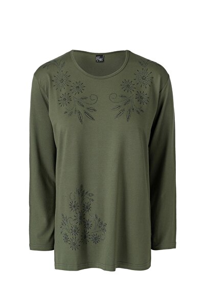 Nacar Anneler Günü Büyük Beden Taşlı Anne Penye Bluz