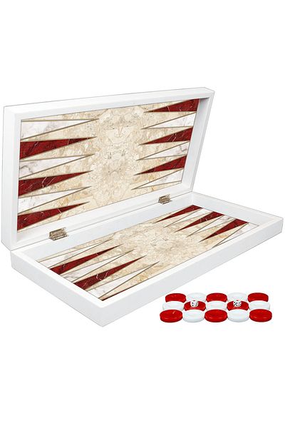 Yenigün Red Marble Pattern Big Backgammon