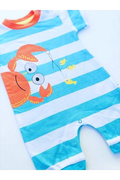 Carmin Baby Crab Lacoste Crab Patterned Striped Snap Jumpsuit