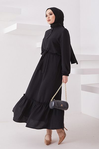 InStyle Meyra Ayrobin-Kleid mit Knöpfen – Schwarz