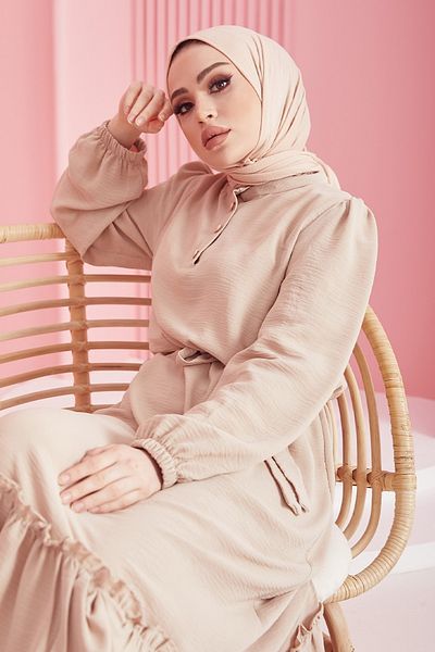 InStyle Φόρεμα Meyra με κουμπιά Ayrobin Hijab - Μπεζ