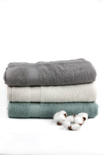 Taka Fabrics Wave 100% Cotton Bath, Drying, Guest Towel 3 Pieces Size 70x140 Cm Set Ecru, Grey, Aqua