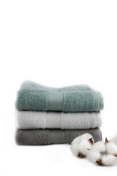 Taka Fabrics Хвиля 100% бавовна Рушник для рук, обличчя, гостей 3 штуки Розмір 50x80 см Набір Сірий, аква, білий
