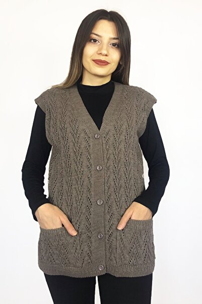 Nacar Anneler Günü Kadın V Yaka Yün Triko Anne Yelek