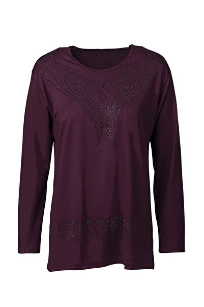 Nacar Anneler Günü Büyük Beden Desenli Anne Penye Bluz