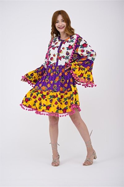 ZTO Γυναικείο μποέμ πολύχρωμο ισπανικό φόρεμα