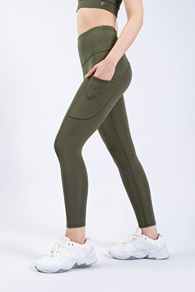 The Step Sports Snc Γυναικεία Χακί Τσέπη Ψηλόμεση, Κολάν Capri Yoga 19"