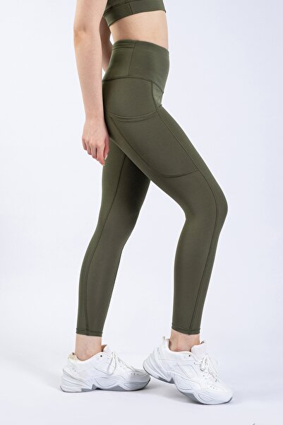 The Step Sports Snc Γυναικεία Χακί Τσέπη Ψηλόμεση, Κολάν Capri Yoga 19"