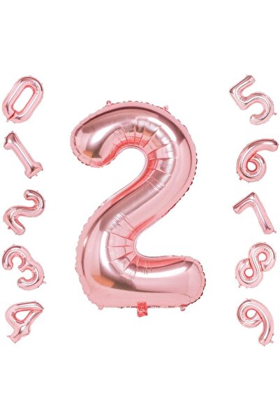 PARTİAVM Rose Gold Rakam Balon 2 Yaş Orta Boy 76cm Gül Kurusu Metalik Sayı Balon