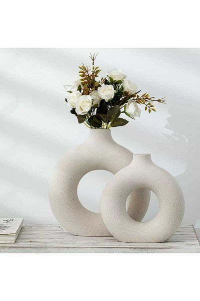 HDaksesuar White 2-Piece Ring Vase Set