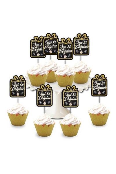 Party City 8 قطع من إيفا اللامعة - مسواك ذهبي، عيد ميلاد سعيد