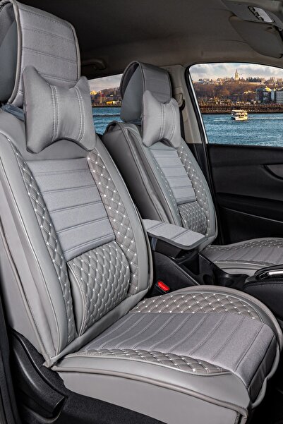 PlusOto مجموعة أغطية مقاعد السيارة المصنوعة من الجلد الرمادي من سلسلة لوكس ال...