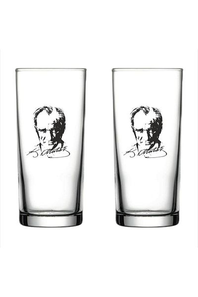 Paşabahçe Atatürk Silhouette and Signed Soft Drink Glass 2 Pieces