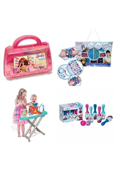DEDE Barbie Güzellik Çantası+candy & Ken Ütü Set+frozen Bowlingfrozen Takı Seti