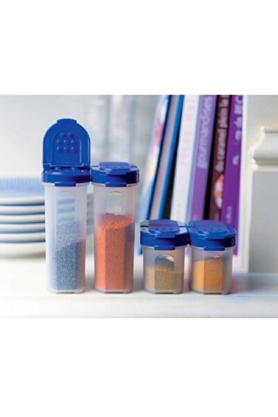 Tupperware Spice Pot Set of 4 Salt and Pepper Shakers Large Spice Pot Blue