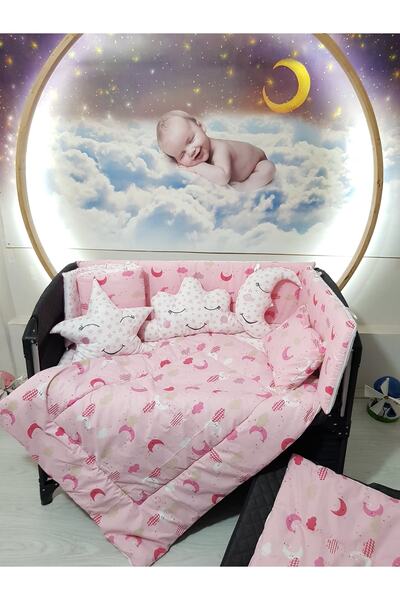 bebek_iklimi طقم نوم للأطفال مقاس 70 × 110 بنمط القمر 10 قطع متوافق مع أسرة ا...