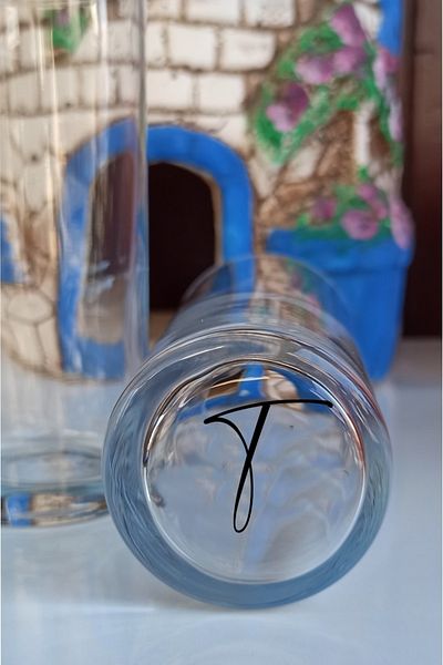 Paşabahçe Letter T Raki Glass with Bottom Letters Printed Machine Washable